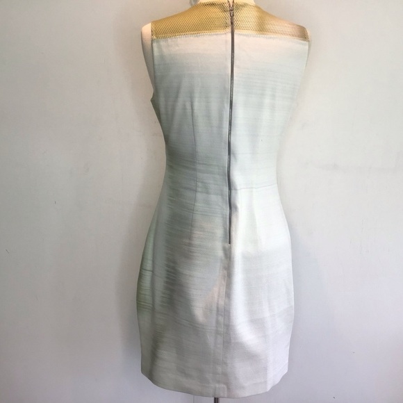 Elie Tahari v neck sleeveless mesh shoulder watercolor print sheath Dres… - Picture 4 of 10
